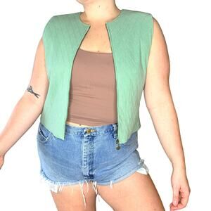 Vintage Sage Matcha Green Zip Up Quilted Vest Tank Cottage Size Medium